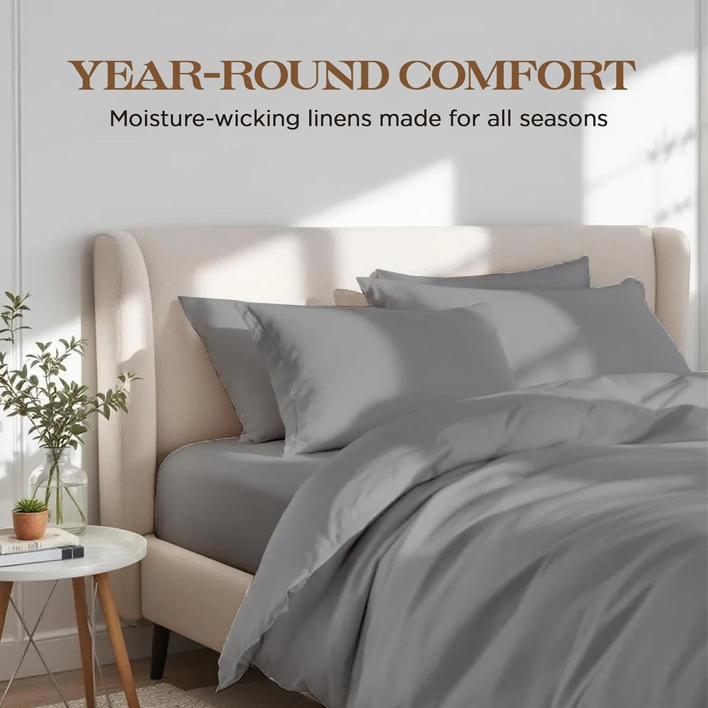 Bluemoon Homes 100% Egyptian Cotton Sheets Queen Size Sheet Set, Luxury Deep Pocket Queen Sheet, 1500 Series Soft & Ultra Smooth, 4 Piece Cool Durable Bedding Sheets & Pillowcases - Dark Grey