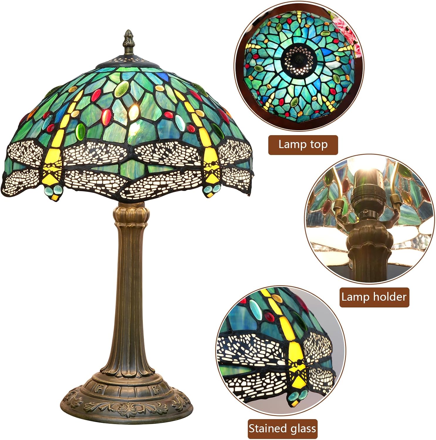 Tiffany Lamp Dragonfly Style Green Stained Glass Lamp Bedroom Table Lamp Reading Desk Light for Bedside Living Room Office Dormitory Dining Room Decorate Gift