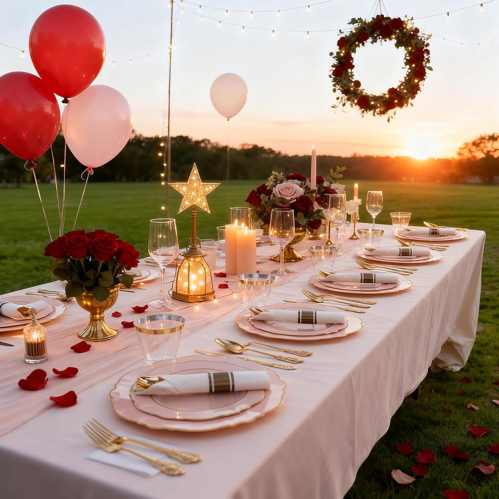 Liacere 700PCS Pink Plastic Plates-Dinnerware Sets for 100 Guests-200 Disposable Plates(10inch,7inch),300 Pink Plastic Silverware,100 Cups,100 Napkins for Wedding&Galentines Day&Easter Day