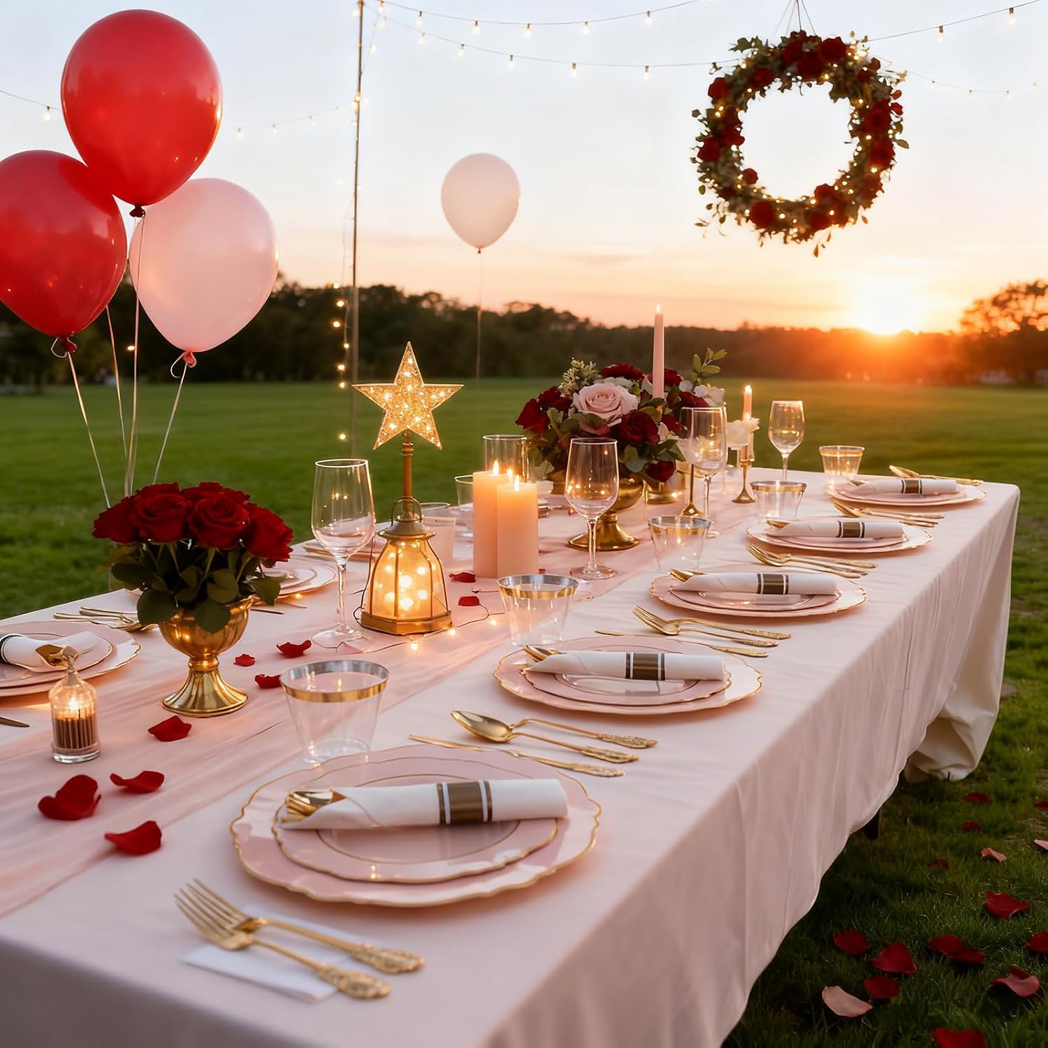 Liacere 700PCS Pink Plastic Plates-Dinnerware Sets for 100 Guests-200 Disposable Plates(10inch,7inch),300 Pink Plastic Silverware,100 Cups,100 Napkins for Wedding&Galentines Day&Easter Day