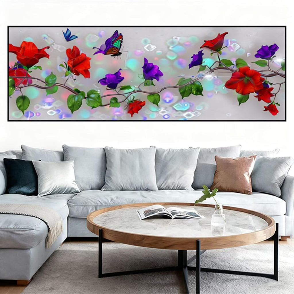 Diamond Painting Butterfly Diamond Art Kits for Adults, Dimond Art Painting Plant Mosaic Kits for Beginner, DIY Full Square Drill Large Gem Arts and Crafts Paintings, Home Wall Decor 95x32 Inch Z4-525