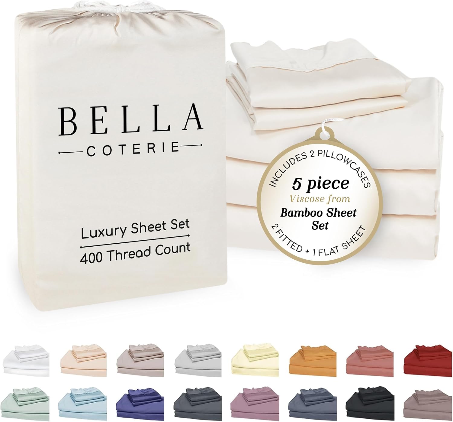 Bella Coterie Luxury Bamboo Viscose Split King Size Sheet Set | 2 Fitted Sheets for Sleep Number & Adjustable Beds | 100% Organically Grown | Cooling & Ultra Soft | 18' Deep Pocket [Ivory]