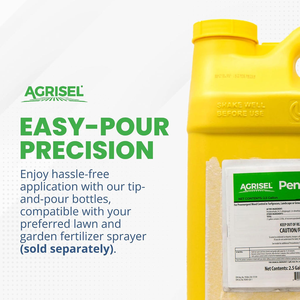 Agrisel Pendi Hydrocap Weed Killer, Pre-Emergent Formula, Effective on 40+ Broadleaf Weeds and Grasses, No-Stain, Mixes Easily, Pet Safe, Includes 3-Pack of Agrisel Protective Gloves, 320 Ounces