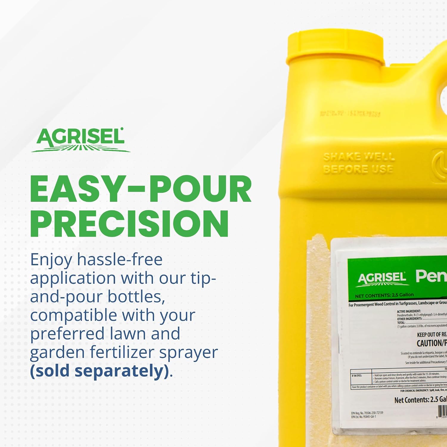 Agrisel Pendi Hydrocap Weed Killer, Pre-Emergent Formula, Effective on 40+ Broadleaf Weeds and Grasses, No-Stain, Mixes Easily, Pet Safe, Includes 3-Pack of Agrisel Protective Gloves, 320 Ounces