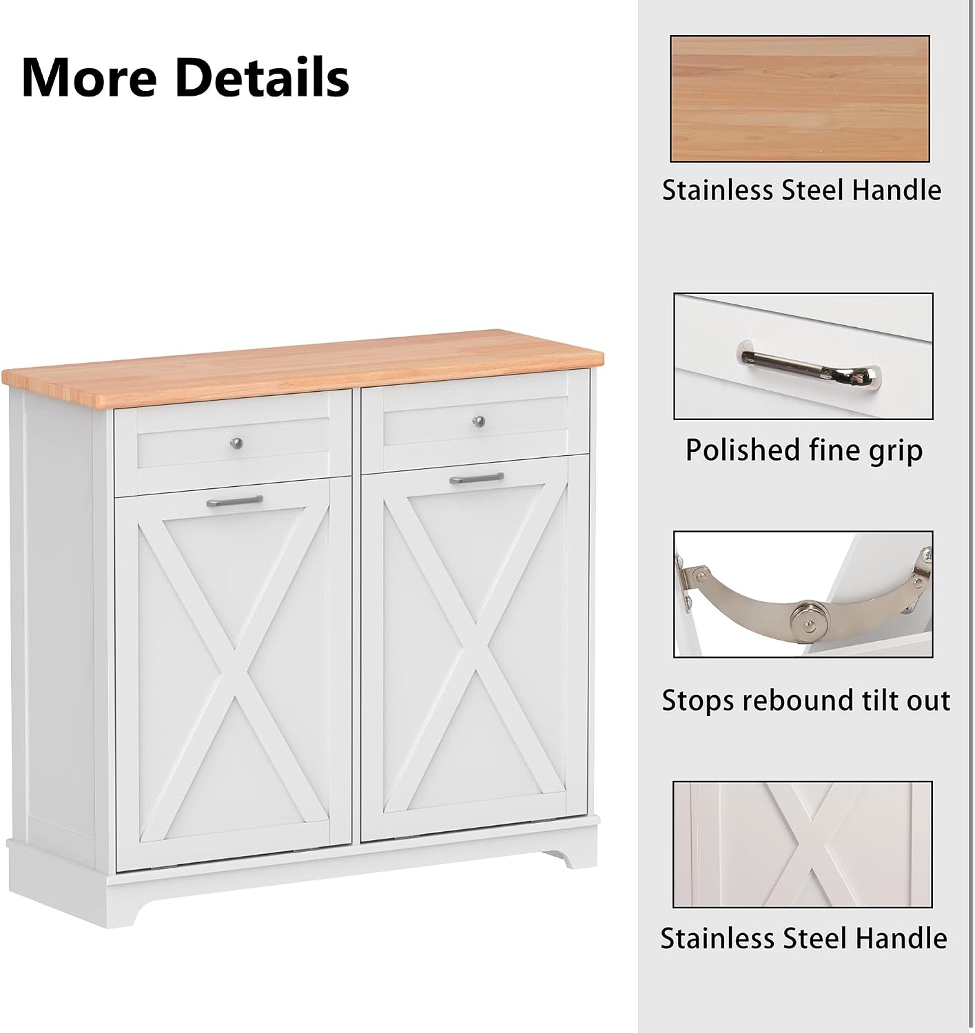 TOLEAD Double Tilt Out Trash Cabinet Free Standing 10 Gallon Recycling Trash Can Cabinet with Barn Door for Farmhouse Kitchen,Living Room, Dining Room, White