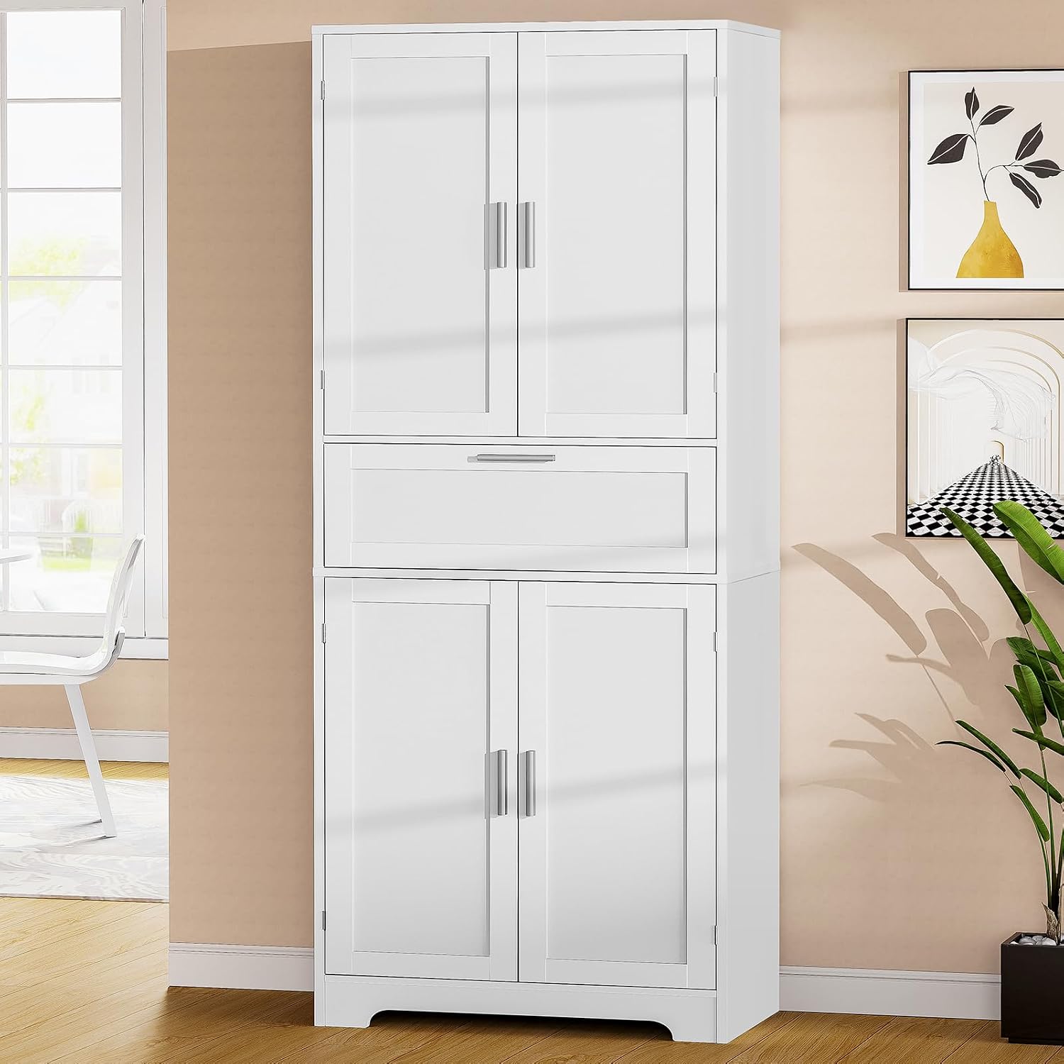 Iwell 67' Tall Storage Cabinet, Rattan Cabinet with 2 Adjustable Shelves & Large Drawer, Pantry Cabinets for Kitchen, Living Room, Home Office, Natural | Adjustable Shelf