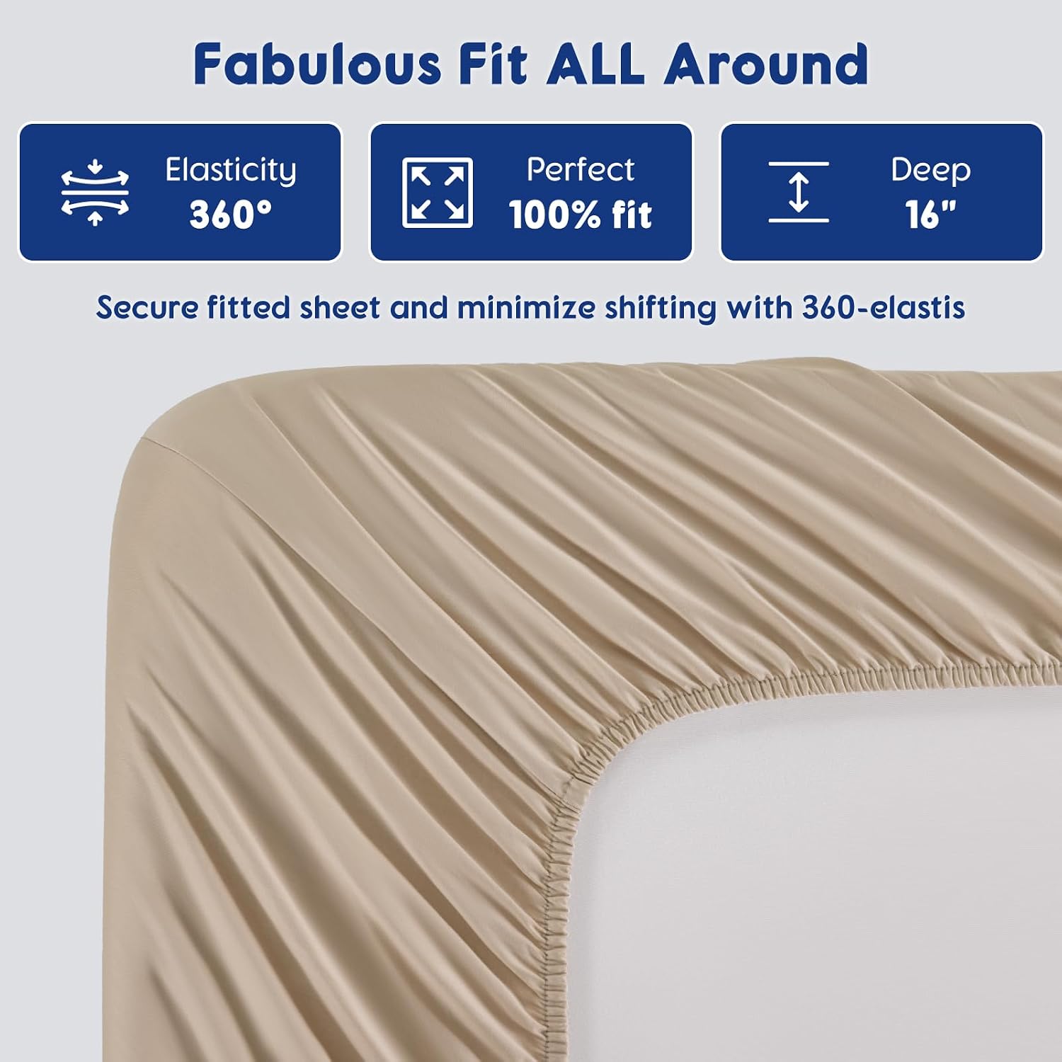 SONORO KATE 100% Egyptian Cotton Sheets - 1200 Thread Count, Luxury & Cooling Hotel Cotton Bed Sheets Set 4 Piece, Sateen Weave for Soft Feel, Fits Upto 16' Mattress (Beige, King)