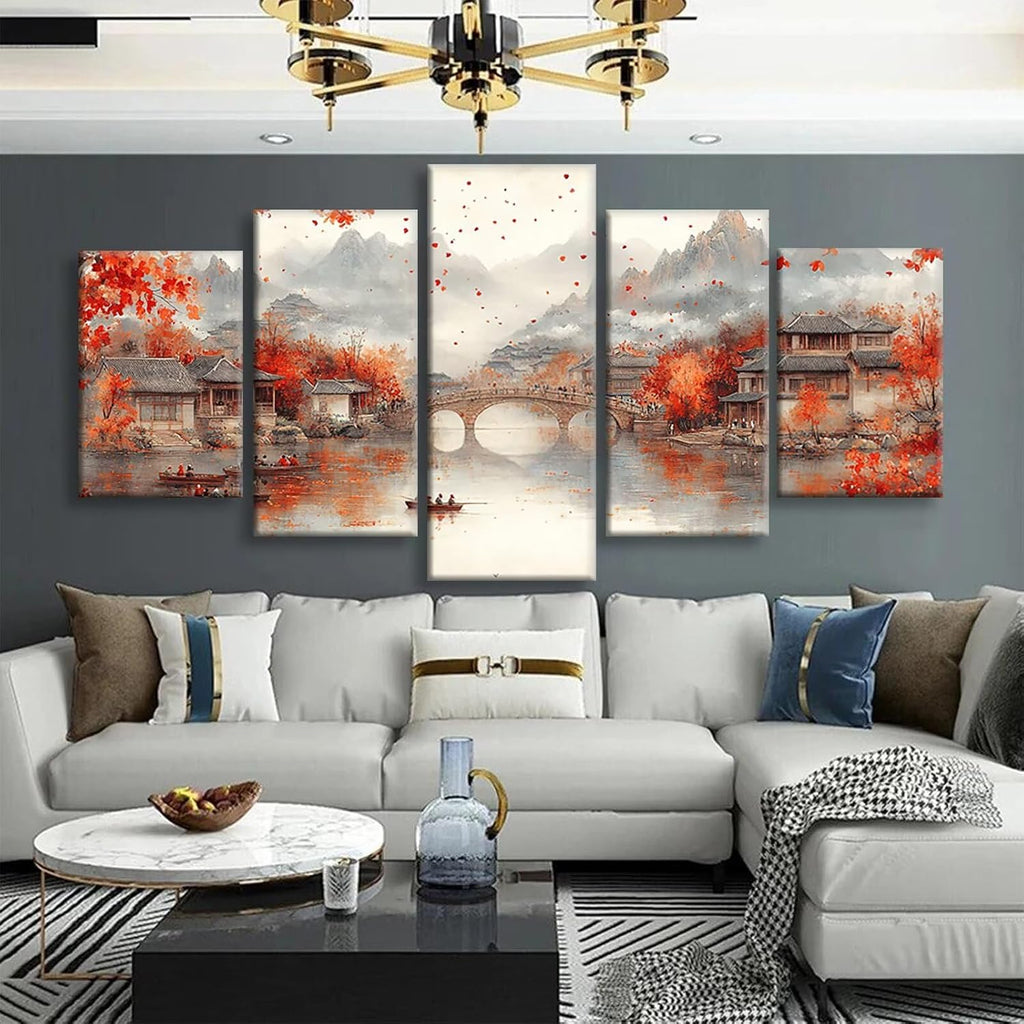 Japan Diamond Art 5 Piece Diamond Painting Landscape 5D DIY Full Round Drill Dimond Art Paintings Rhinestones Crafts for Adults Gem Painting for Home Decor Large Artwork for Wall 36 x 70 Inch,Model129