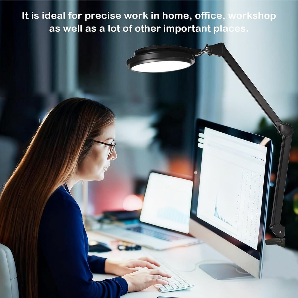 30W LED Desk Lamp with Clamp, 95+CRI, 5 CCT Modes & Dimmable, High CRI>95, Flexible Adjustable Task Light for Office, Makeup, Workbench, Crafts(Black)