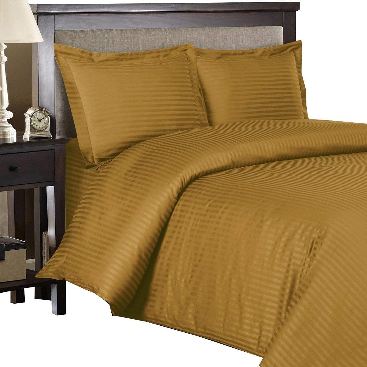 Royal Hotel Bedding Cotton Stripe Duvet Cover Set Black with Down Alternative Comforter Duvet Insert, 4 Piece Queen Size, 600 Thread Count, Cooling, Breathable