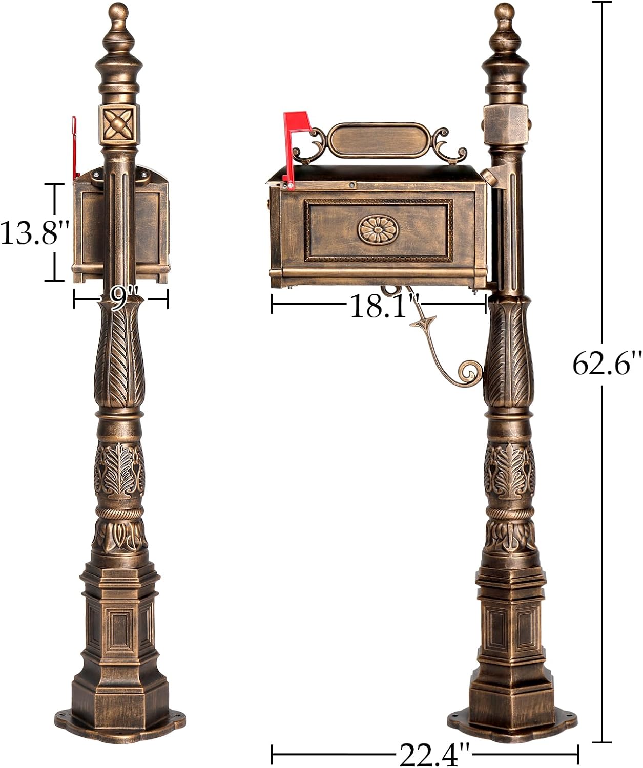 Outvita Cast Aluminum Mailbox, Barcelona Decorative Post Mailbox, Rust-Proof Large Security Heavy Duty Mailbox (Bronze)