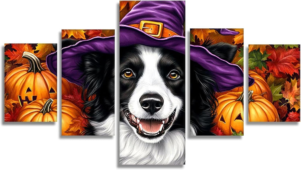 Dog Diamond Art 5 Piece Diamond Painting Pumpkin 5D DIY Full Round Drill Dimond Art Paintings Rhinestones Crafts for Adults Gem Painting for Home Decor, Large Artwork for Wall 36 x 70 Inch, Model249