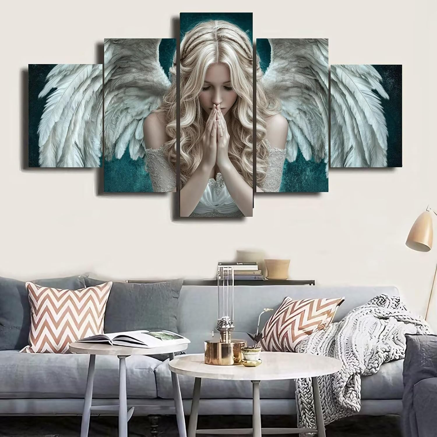 Large Diamond Art Kits for Adults Angel 5 Panel Diamond Painting Women 2 Paint by Numbers Kit for Adults，DIY 5D Full Square Drill Embroidery Cross Stitch Art Supplies, for Room Decor 43x89in 0b-197