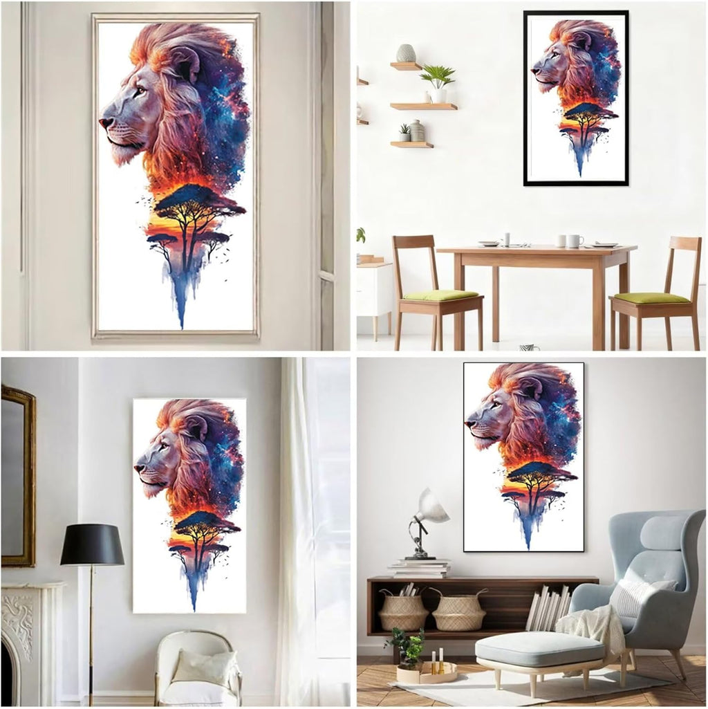 Diamond Art Kits for Adults Lion Diamond Painting Kits, DIY Round Tree Full Drill Dimond Art Paintings Crystal Rhinestones Crafts for Adults for Gift Home Wall Decor, Large Size 36 x 72 Inch, Model927