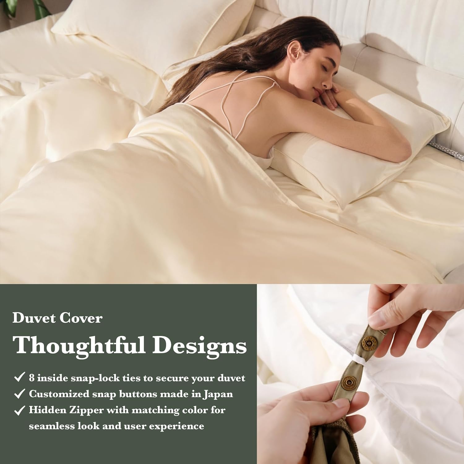 Luxury Bamboo Viscose Duvet Cover | 100% Pure Bamboo Viscose, Soft, Breathable and Cooling for Hot Sleeper | Piped Edge, Hidden Zipper Closure, 8 Corner Ties and Button Closure (Cream, Queen Size)