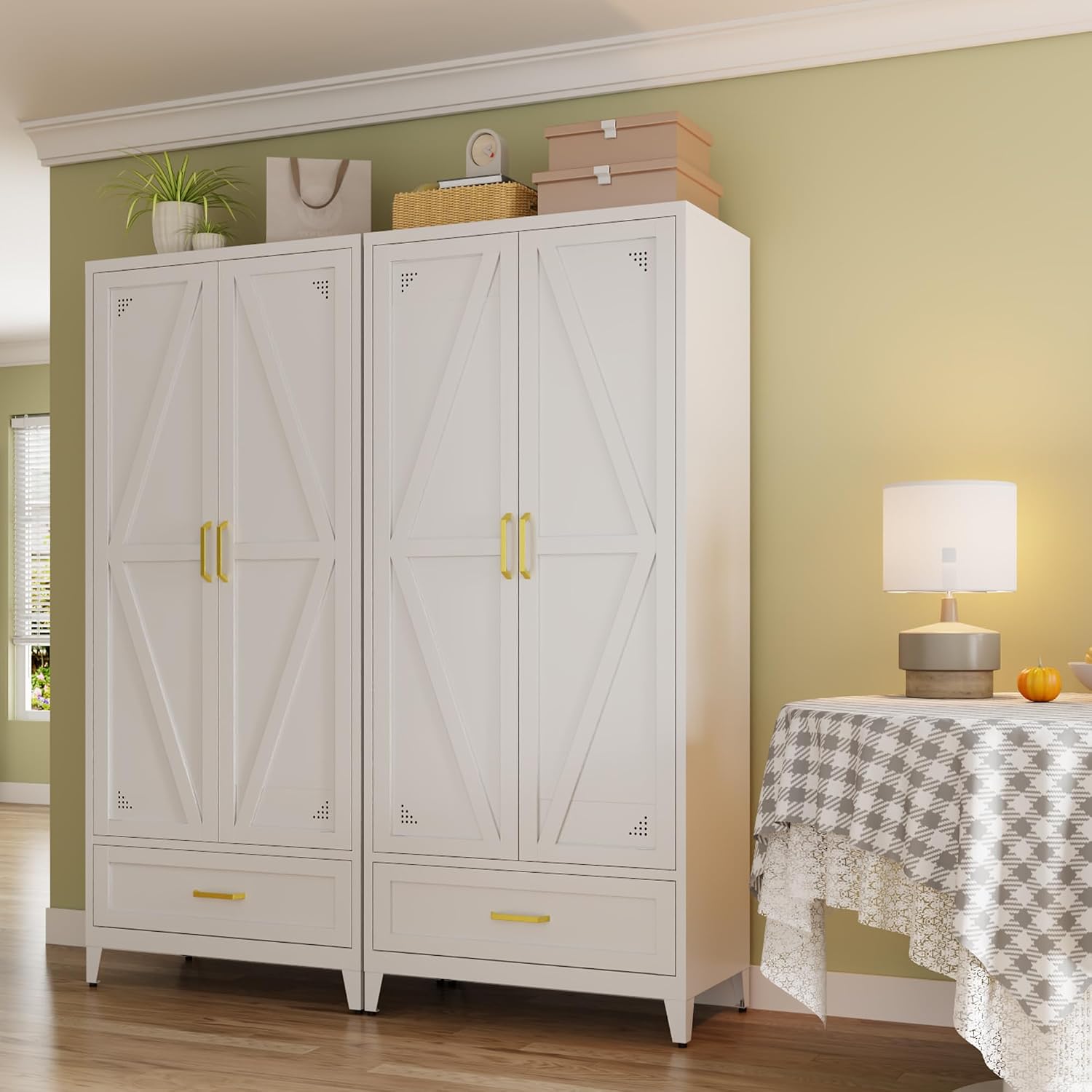 71' Tall Kitchen Pantry Storage Cabinet with Barn Doors, Drawer & Adjustable Shelves, Freestanding Storage Kitchen Cupboard, Versatile Food Pantry for Dining Room, 32' Wide,White