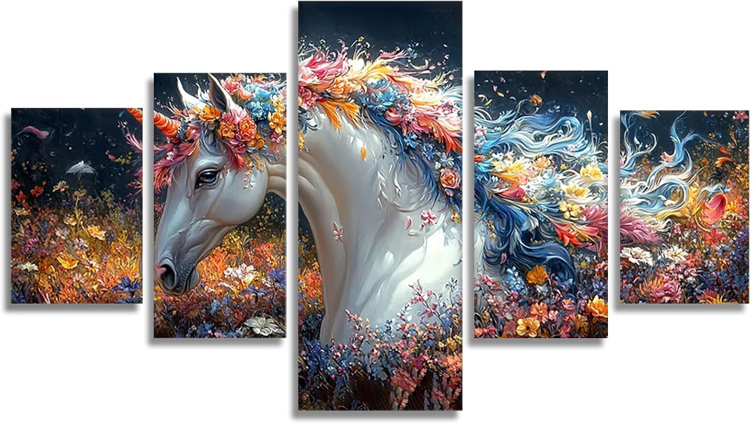 Unicorn Diamond Art 5 Piece Diamond Painting Animal 5D DIY Full Round Drill Dimond Art Paintings Rhinestones Crafts for Adults Gem Painting for Home Decor, Large Artwork for Wall 36 x 70 Inch,Model231