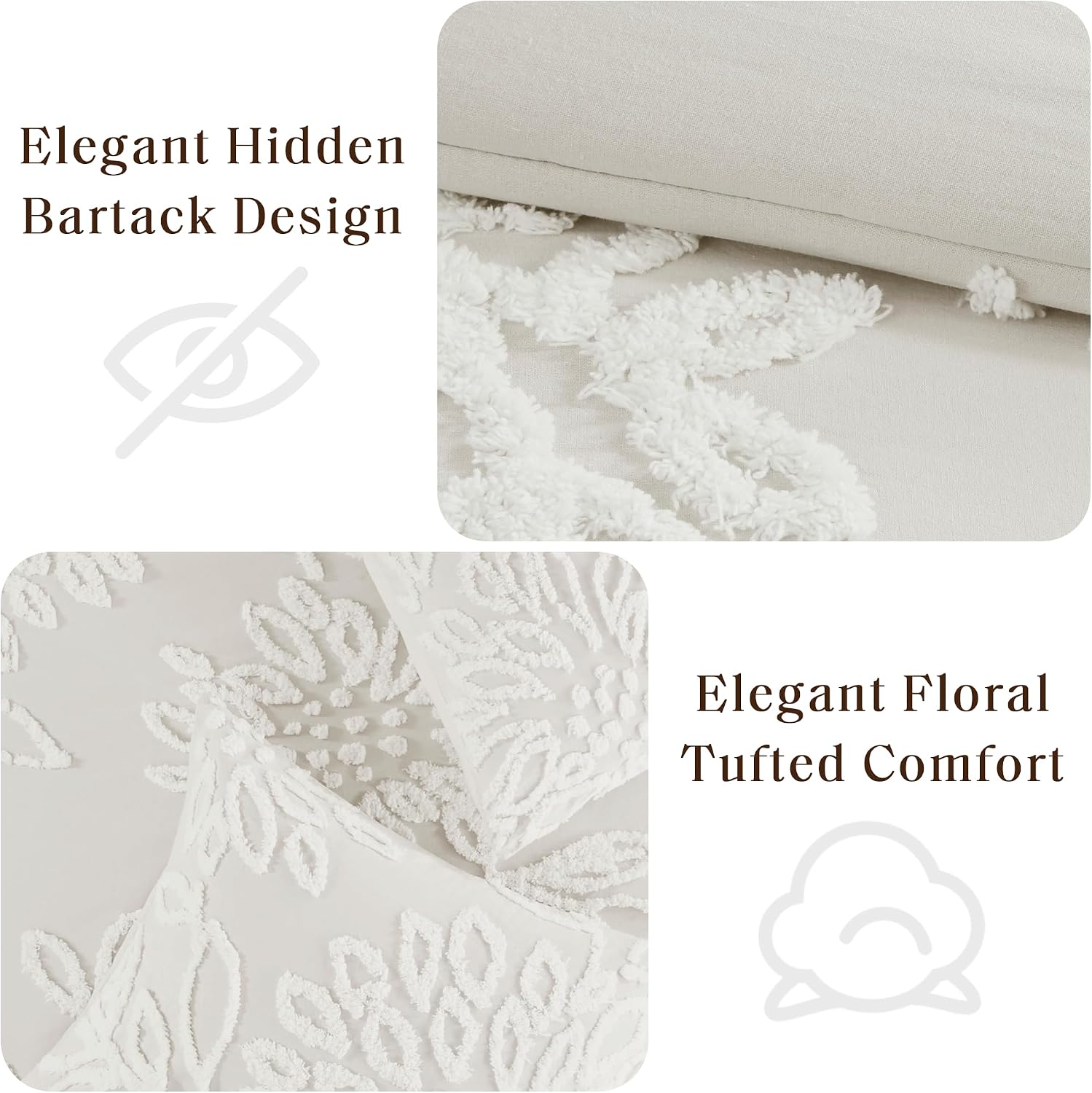 Madison Park Queen Comforter Set Floral Chenille Tufted Cotton Comforter for Queen Size Bed, Soft & Lightweight Down Alternative Queen Bedding Set, Shams, Veronica, Full/Queen Off White 3 Piece