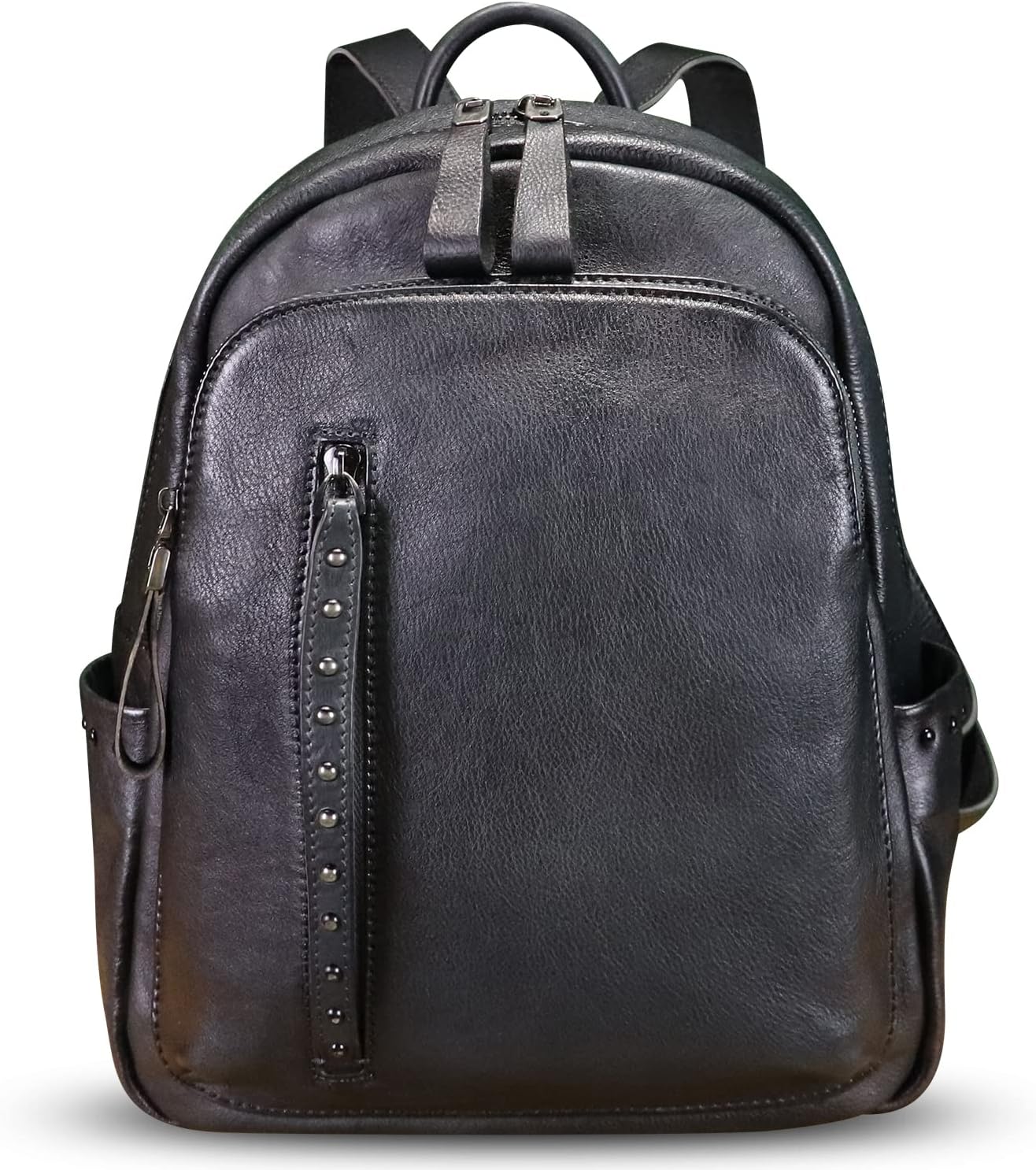 Genuine Leather Backpack Purse for Women Vintage Casual Daypack College Bag Handmade Cowhide Western Rivets Rucksack (Darkgrey)