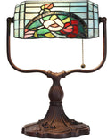 Bieye L10760 Rose Flower Tiffany Style Stained Glass Bankers Desk Lamp Table Lamp for Working Office Living Room Bedside Home Decoration, 9' W x 15' H, Red Green