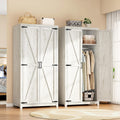 LUXOAK 70' Large Armoire Wardrobe Closet Set of 2 with Hanging Rod, Farmhouse Clothing Storage Cabinet with 2 Barn Doors, Wooden Tall Bedroom Armoires with Shelf, Distressed White
