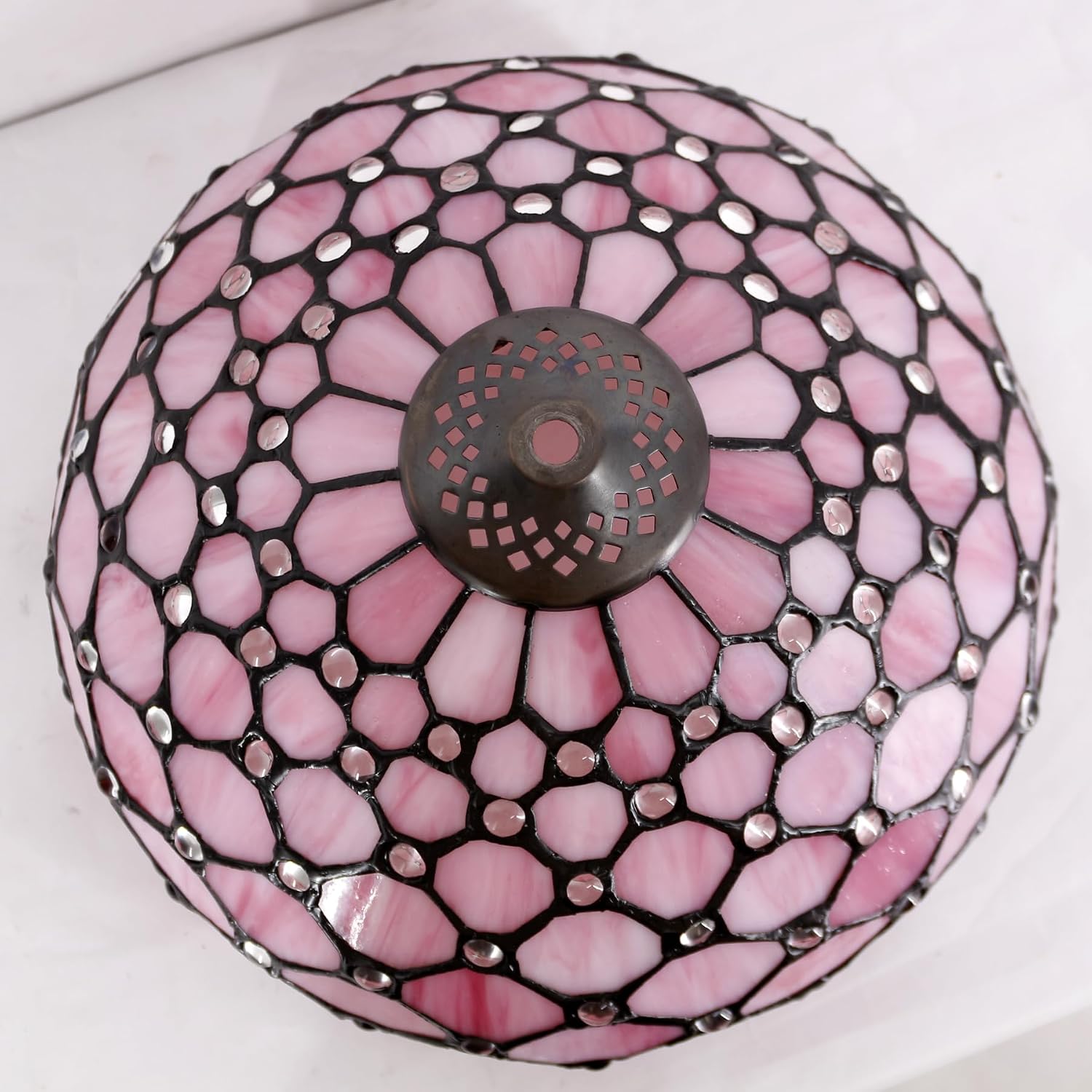 WERFACTORY Tiffany Lamp Pink Stained Glass Bead Table Lamp Desk Bedside Reading Light 12X12X18 Inches Deco Bedroom Living Room Home Office S005 Series
