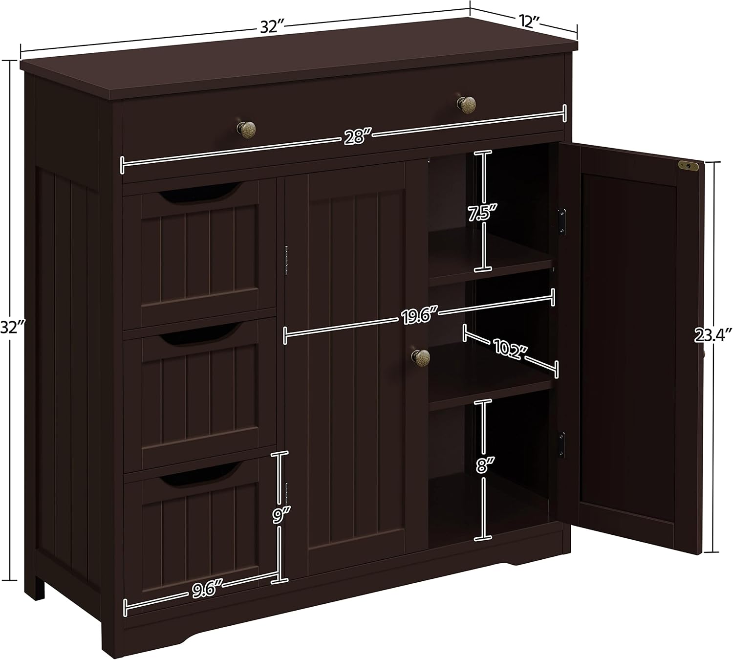 Topeakmart Bathroom Free-Standing Floor Cabinet, Practical Large Storage Cabinet with 4 Drawers and 2 Doors for Kitchen, Entrance Area, Living Room, Adjustable Shelf, Ample Space Espresso