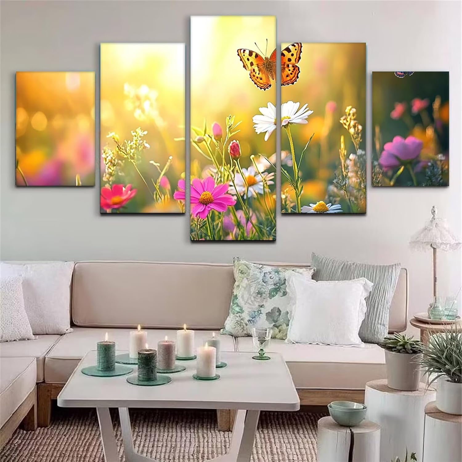 Flowers Diamond Art 5 Piece Diamond Painting Landscape 5D DIY Full Square Drill Dimond Art Paintings Crystal Crafts for Adults Gem Painting for Home Decor, Large Artwork for Wall 44 x 90 Inch,Model456