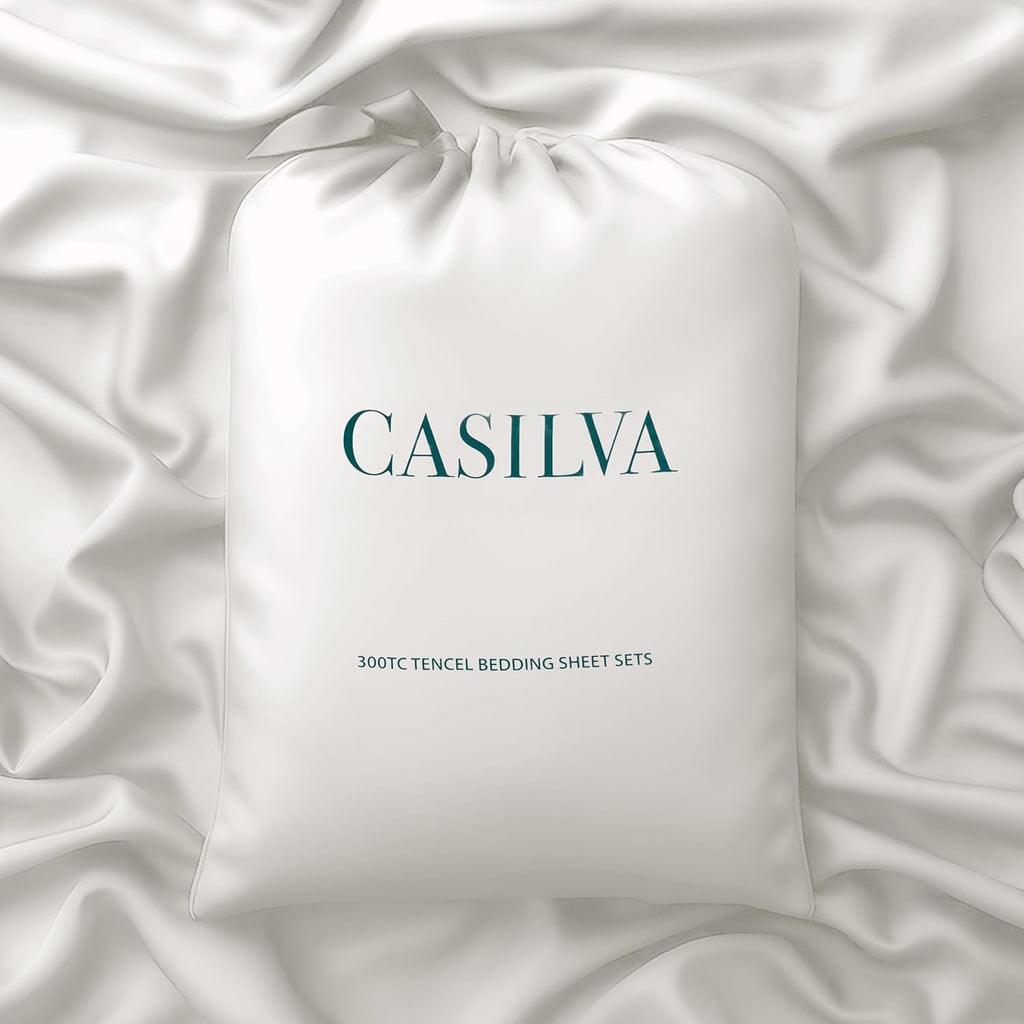 CASILVA Eucalyptus Sheets - Infused with Silver for Anti-Odor, Softer Than Silk Fibers, More Cooling Than Cotton - Perfect for Hot Sleepers & Sensitive Skin - 100% Tencel Lyocell - Queen Sheet Set