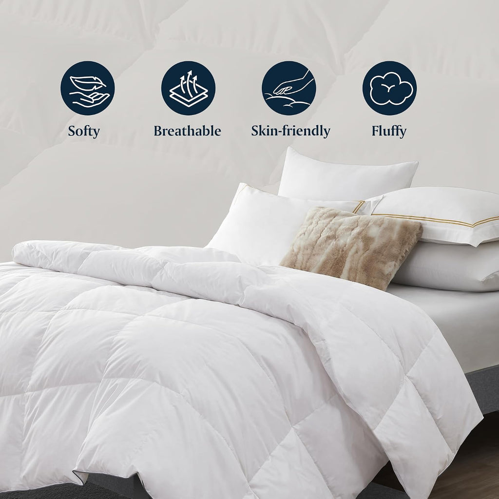 Serta Down Fiber Comforter King Size-All Season Duvet Insert, Luxury Fluffy Bed Comforter 100% Cotton 300 Thread Count Shell, Down Feather Fiber 500 Fill Power with Corner Taps, White 106x90inch
