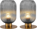 Bedroom Small Lamps Set of 2, Smoke Glass Table Lamp Living Room Side Table Lamp, Mid Century Modern Gray Bedside Lamp with On/Off Switch, Vintage Plug in Gold Lamps for Nightstand