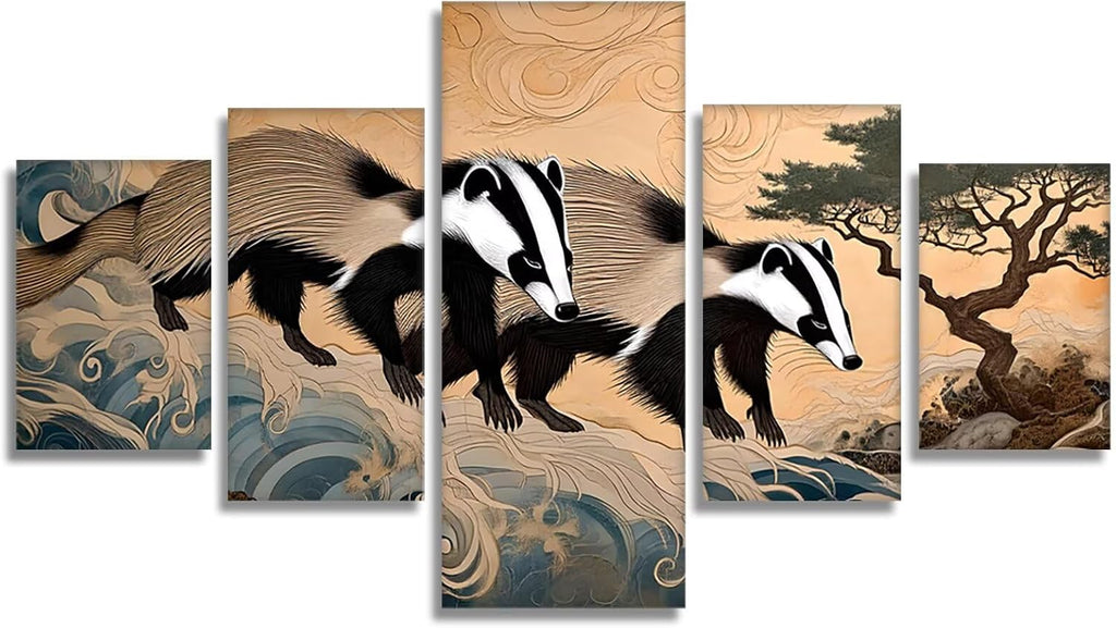 Landscape Diamond Art 5 Piece Diamond Painting Weasel 5D DIY Full Round Drill Dimond Art Paintings Crystal Crafts for Adults Gem Painting for Home Decor, Large Artwork for Wall 36 x 70 Inch, Model435