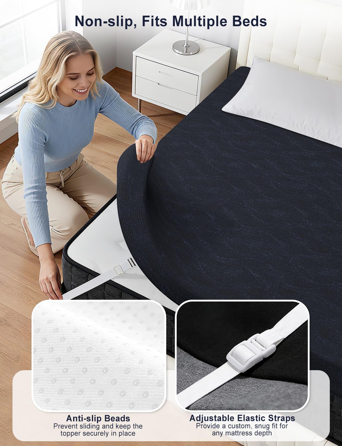 Extra Firm Mattress Topper Queen Size, 4 Inch High Density Cooling Memory Foam Mattress Topper for Back Pain Relief, Bamboo Charcoal Cooling Gel Infused Bed Topper with Washable Cover, CertiPUR-US