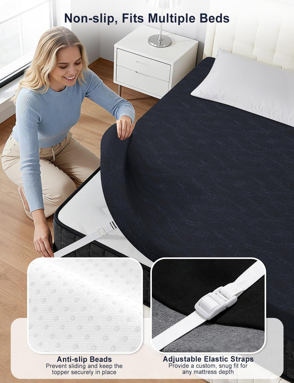 Extra Firm Mattress Topper King Size, 3 Inch High Density Cooling Memory Foam Mattress Topper for Back Pain Relief, Bamboo Charcoal Cooling Gel Infused Bed Topper with Washable Cover, CertiPUR-US