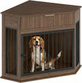 Yafylly Corner Dog Crate Furniture, 44.6' Furniture Style Corner Dog Crate with Fluted Drawer, Wooden Dog Kennel End Table for Small Medium Dogs, Dog Cage TV Stand, Brown