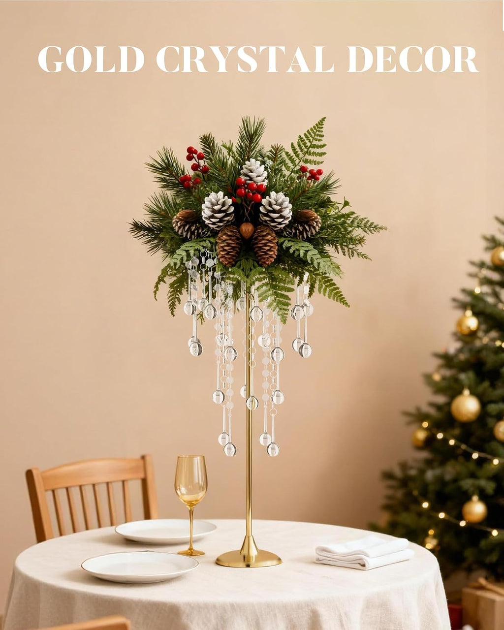 12 Pcs Tall Gold Crystal Wedding Centerpieces for Tables - 29.53' Tall Flower Stand for Wedding with Crystal Gold Vases for Centerpieces - 108g Weighted Base (Bases para Centros De Mesa)