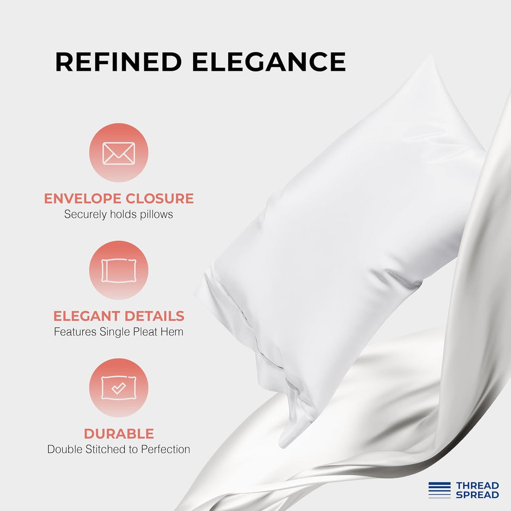 THREAD SPREAD 100% Egyptian Cotton Queen Sheets Set - 1200 Series Plush Collection Luxury Egyptian Cotton Sheets Queen Size Deep Pocket (4 PC, White), Soft, Cooling, Sateen Weave Sheet Set