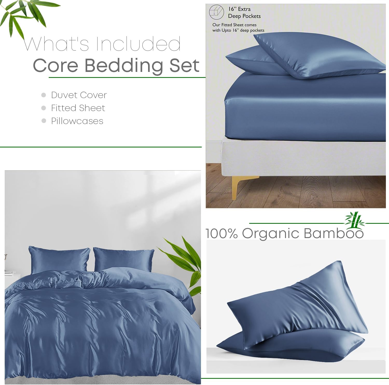 Linenwalas Duvet Cover Set Full Size - Viscose Derived from Bamboo Soft, Breathable, Light Weight, Zipper Closure and Corner Ties Cooling Comforter Cover with Fitted Sheet (Full, Bahamas Blue)
