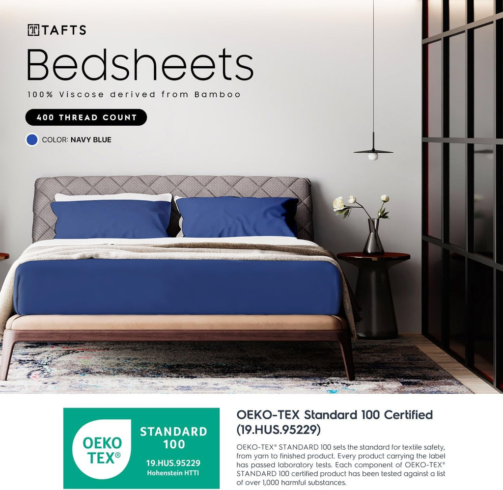 Tafts King Sheets Set, Pure 100% Viscose derived from Bamboo Bed Sheets Set, Luxuriously Soft, Silky, Cooling Sheets, Double Stitched, Lifetime Quality Promise (Navy)