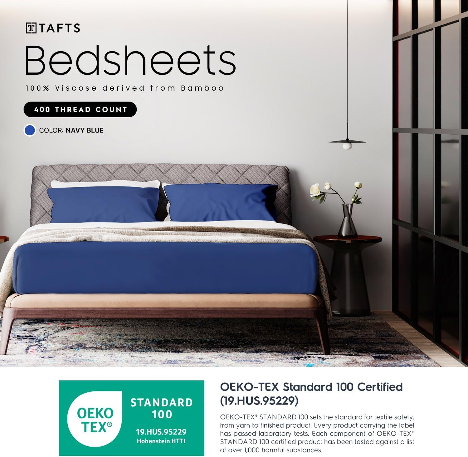 Tafts King Sheets Set, Pure 100% Viscose derived from Bamboo Bed Sheets Set, Luxuriously Soft, Silky, Cooling Sheets, Double Stitched, Lifetime Quality Promise (Navy)