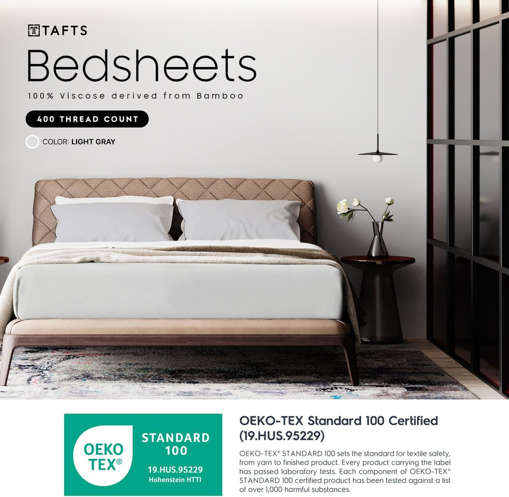 Tafts Queen Sheets Set, 100% Pure Viscose derived from Bamboo Bed Sheets Set, Luxuriously Soft, Silky, Cooling Sheets, Double Stitched, Lifetime Quality Promise (Light Grey)