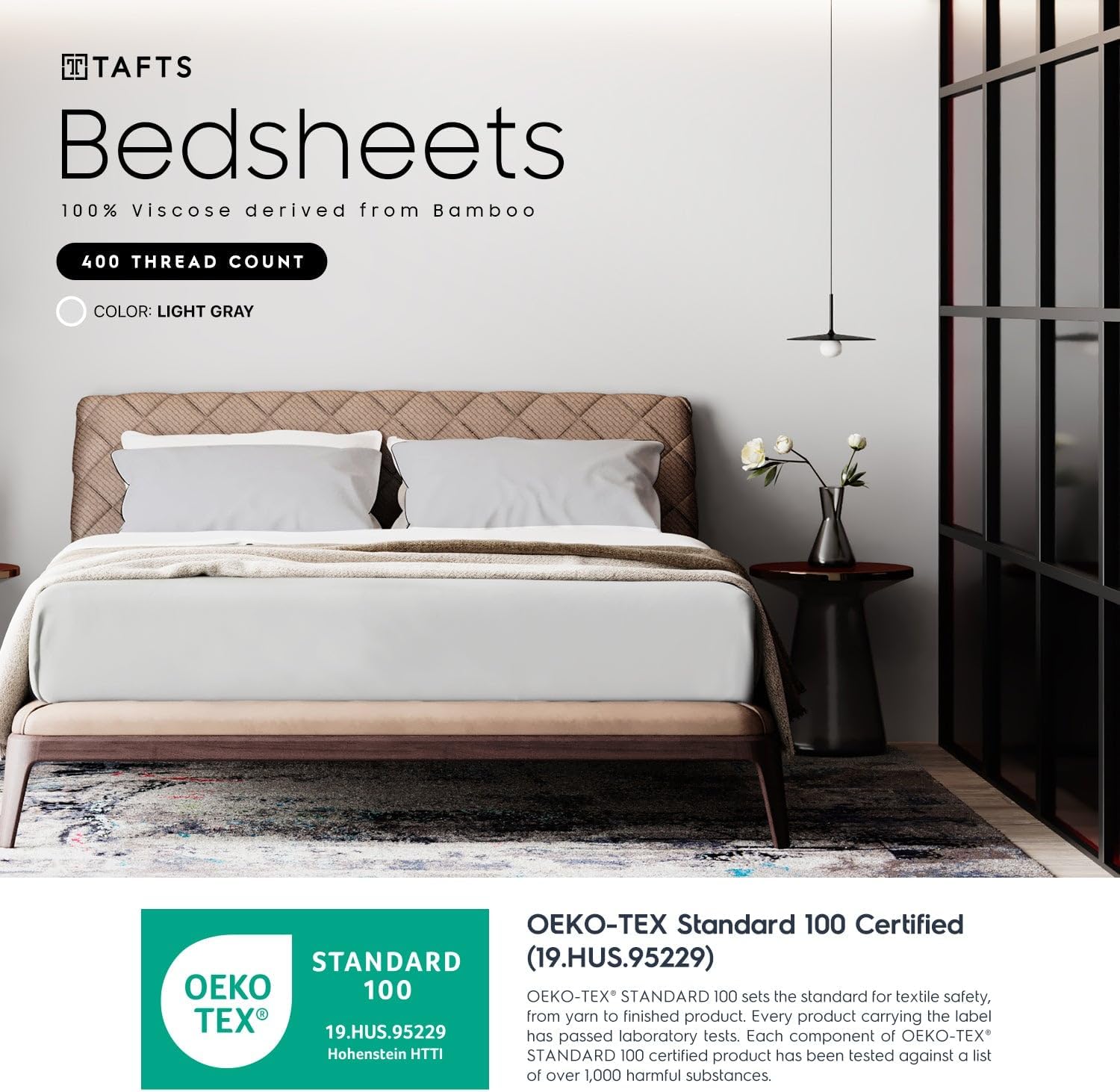 Tafts Queen Sheets Set, 100% Pure Viscose derived from Bamboo Bed Sheets Set, Luxuriously Soft, Silky, Cooling Sheets, Double Stitched, Lifetime Quality Promise (Light Grey)