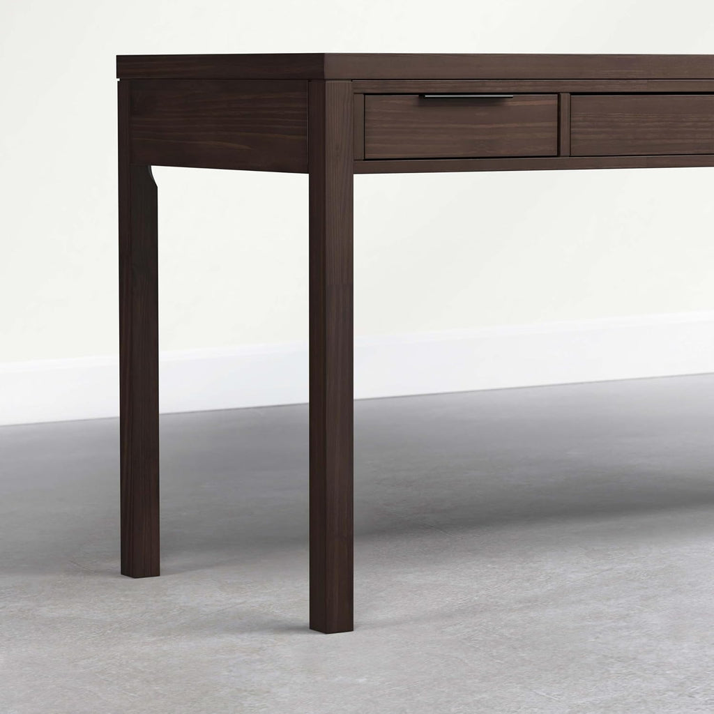 SIMPLIHOME Hollander Desk - 60 Inch Wide Solid Wood Writing Desk in Dark Brown Walnut, Contemporary Home Office Computer Table for Workspace or Study with 2 Drawers and Flip-Down Keyboard Tray