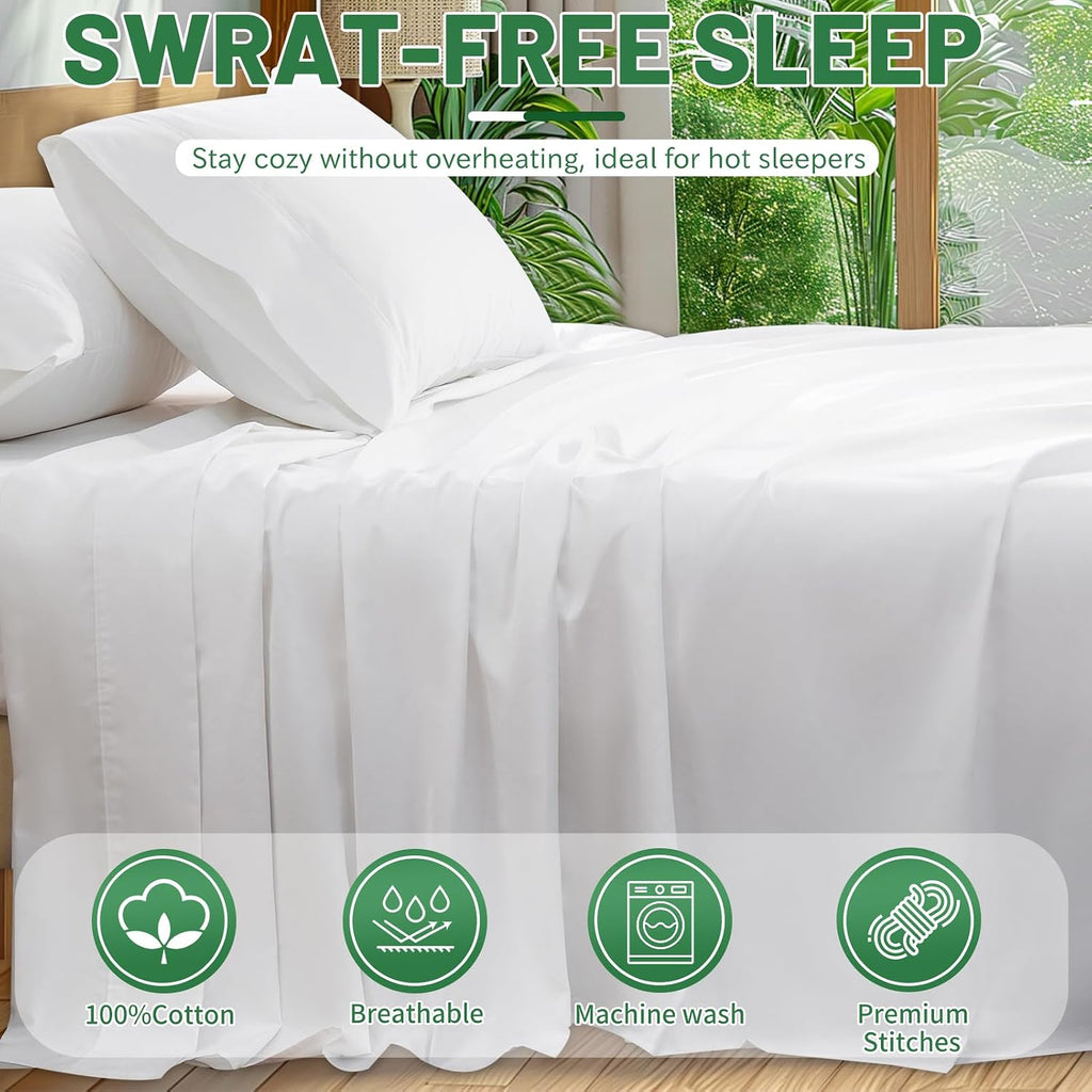 Extra Deep Pocket California King Sheets 18-24 Inch 100% Egyptian Cotton 1000 Thread Count Sateen Weave Soft Breathable 4 Pieces（California King,White）
