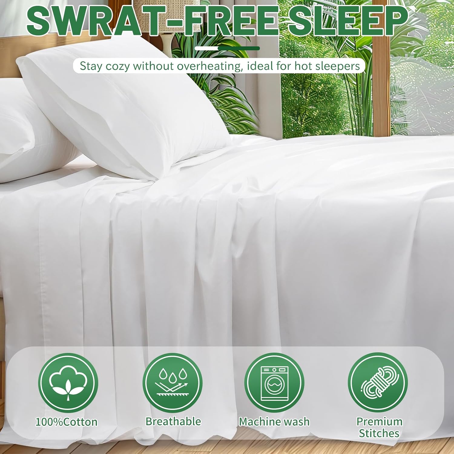 Extra Deep Pocket California King Sheets 18-24 Inch 100% Egyptian Cotton 1000 Thread Count Sateen Weave Soft Breathable 4 Pieces（California King,White）