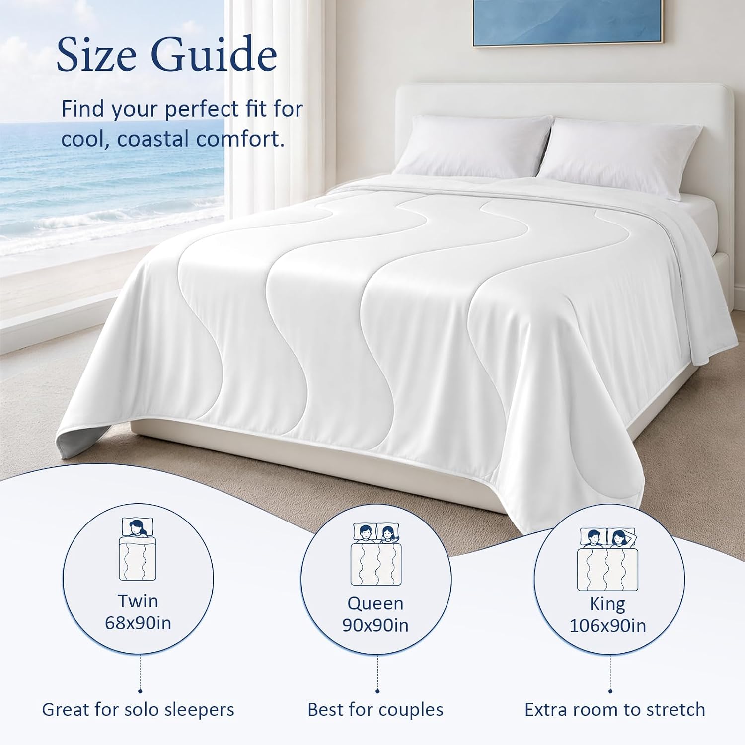Soft Cooling Comforter, Full/Queen Cooling Blankets for Hot Sleepers, Double-Sided All-Season Cold Breathable Lightweight Blanket for Night Sweats, Arctic White, 90''x90''