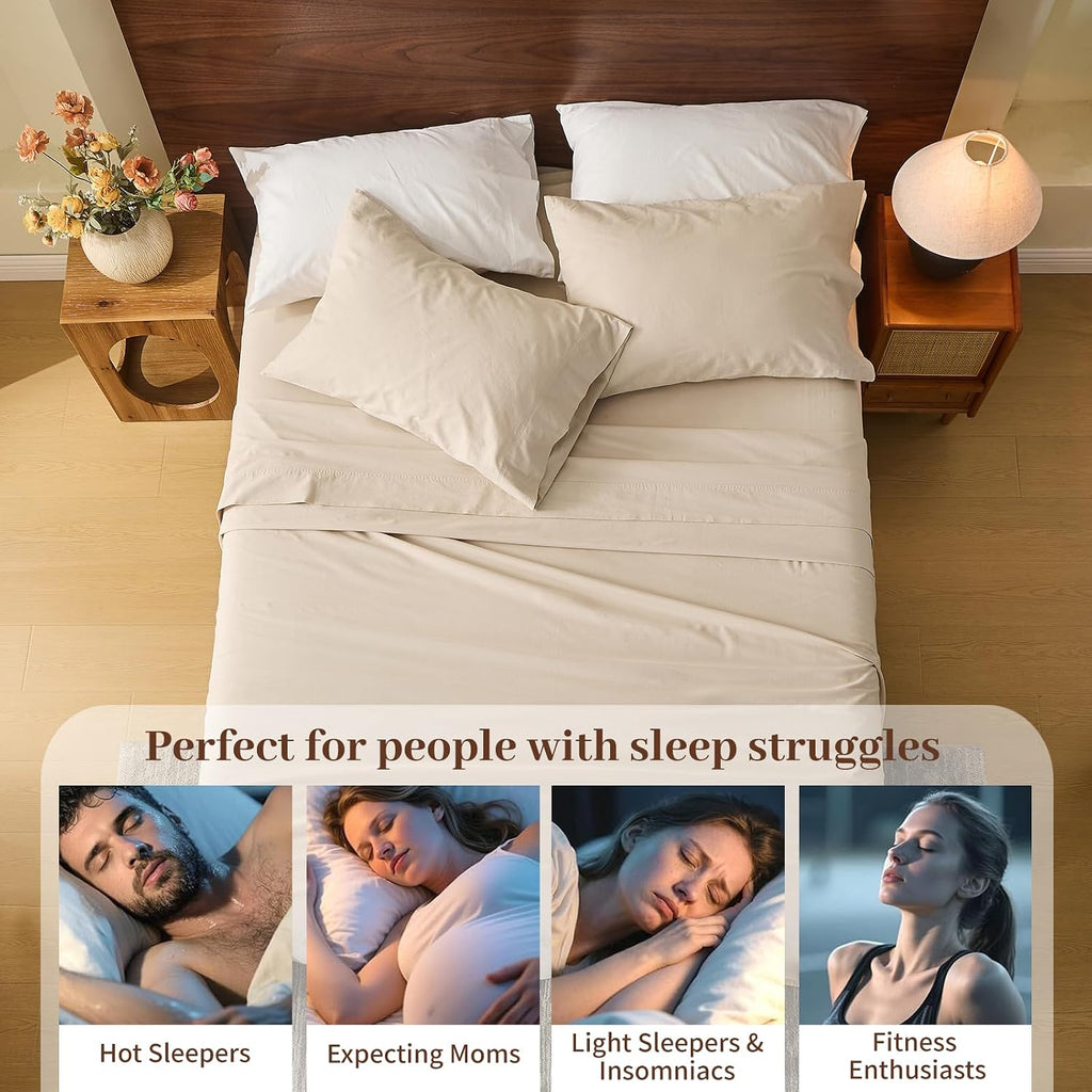 MEISHANG 100% French Pure Linen Sheets King Size - Bed Sheets 4 Piece Sets, Soft Durable Flax Linen, Anti-Tear Breathable Oeko-Tex Certified with 16' Deep Pocket (Linen)