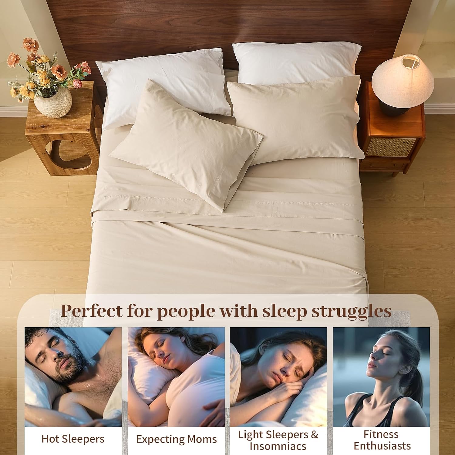 MEISHANG 100% French Pure Linen Sheets King Size - Bed Sheets 4 Piece Sets, Soft Durable Flax Linen, Anti-Tear Breathable Oeko-Tex Certified with 16' Deep Pocket (Linen)