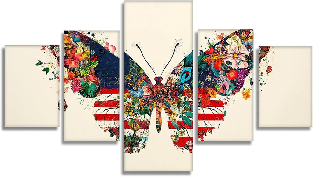 Butterfly Diamond Art 5 Piece Diamond Painting Flowers 5D Full Square Drill Dimond Art Paintings Crystal Crafts for Adults Gem Painting for Home Decor, Large Artwork for Wall 60 x 120 Inch, Model120
