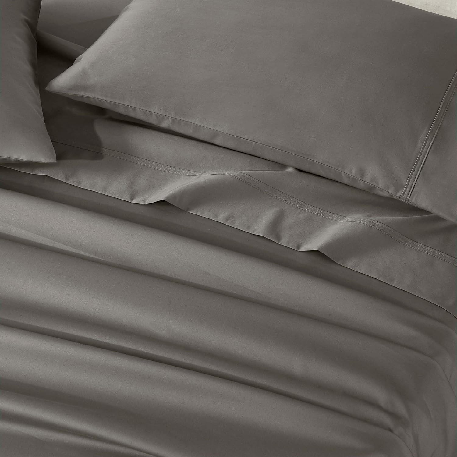 Superior Egyptian Cotton 850 Thread Count Bed Sheet Set, 1 Elastic Deep Pocket Fitted Sheet, 1 Flat Sheet, 2 Pillowcases, Daily Soft Sheets, Luxury, Plush, Home Collection, Full, Grey